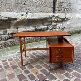 Mahogany desk with drawers by Jacques Hauville published by Bema.
