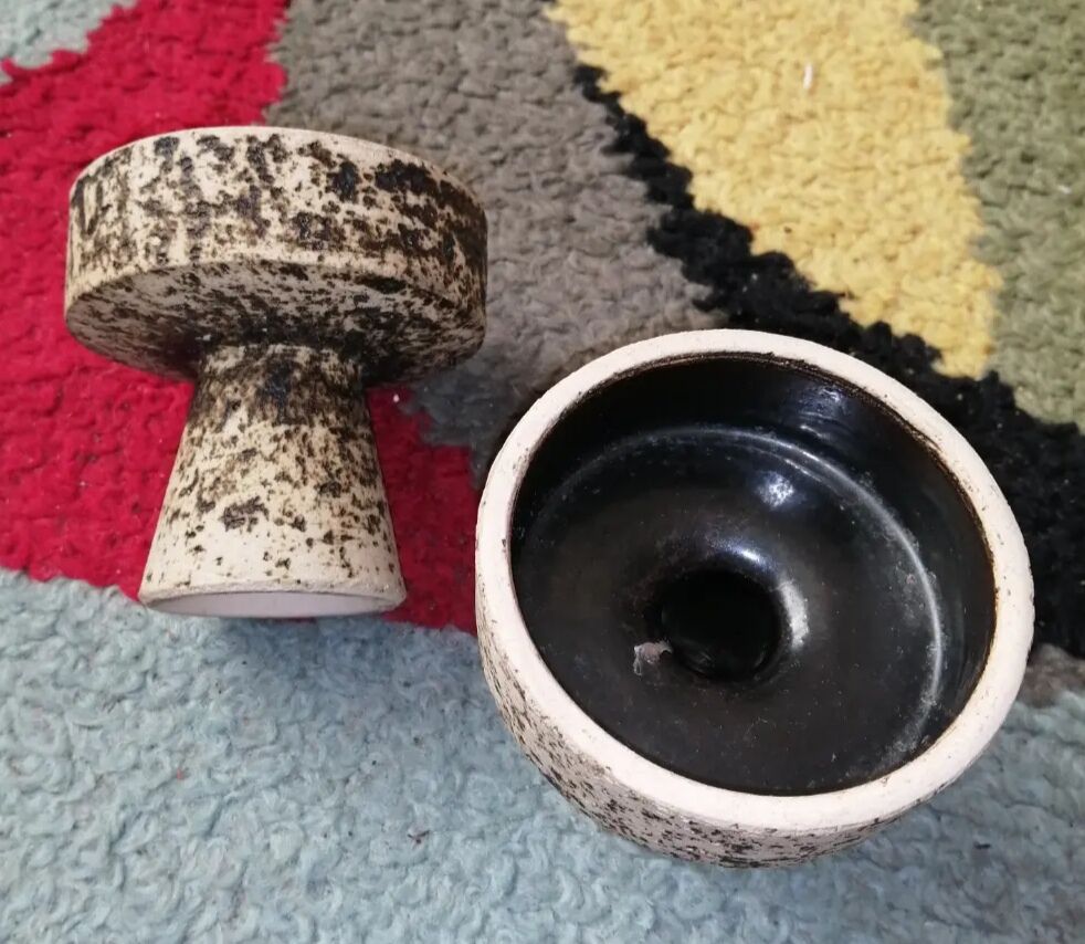 Pair of small ceramic candle holders Structured by Pieter Groeneveldt 1960's