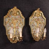 Pair of lacquered and gilded Italian Louis XVI style wall lamps