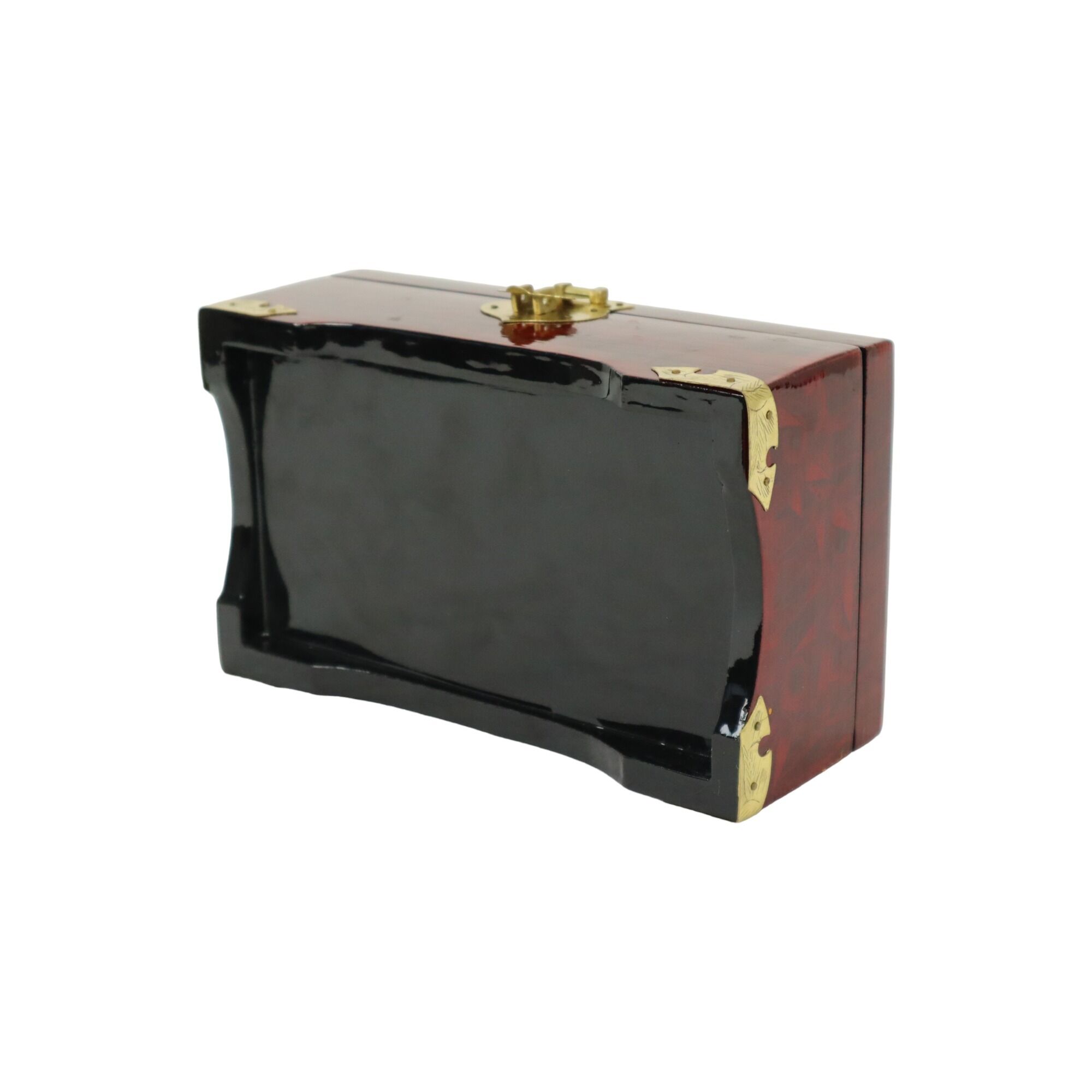 Vintage chinese wooden jewelery box jewelery red lining copper 20cm