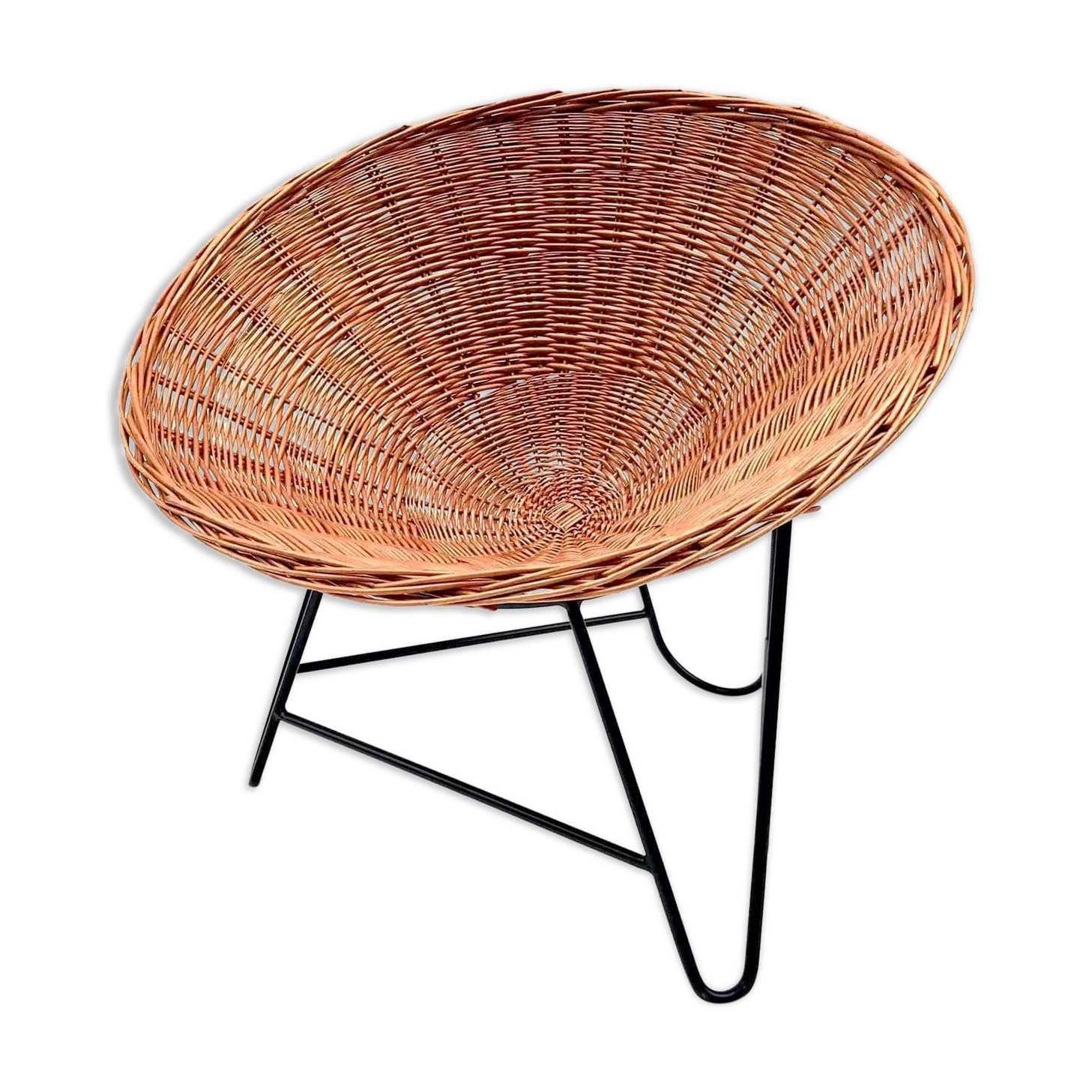 Fauteuil en rotin en forme de panier tissé des années 80, allemagne