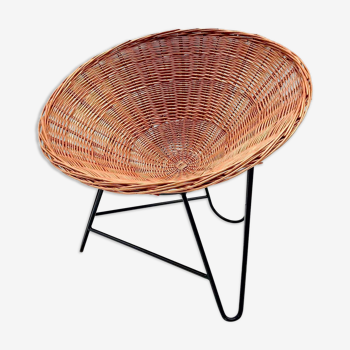 Rattan chair in the form of a woven basket from the 80's, Germany