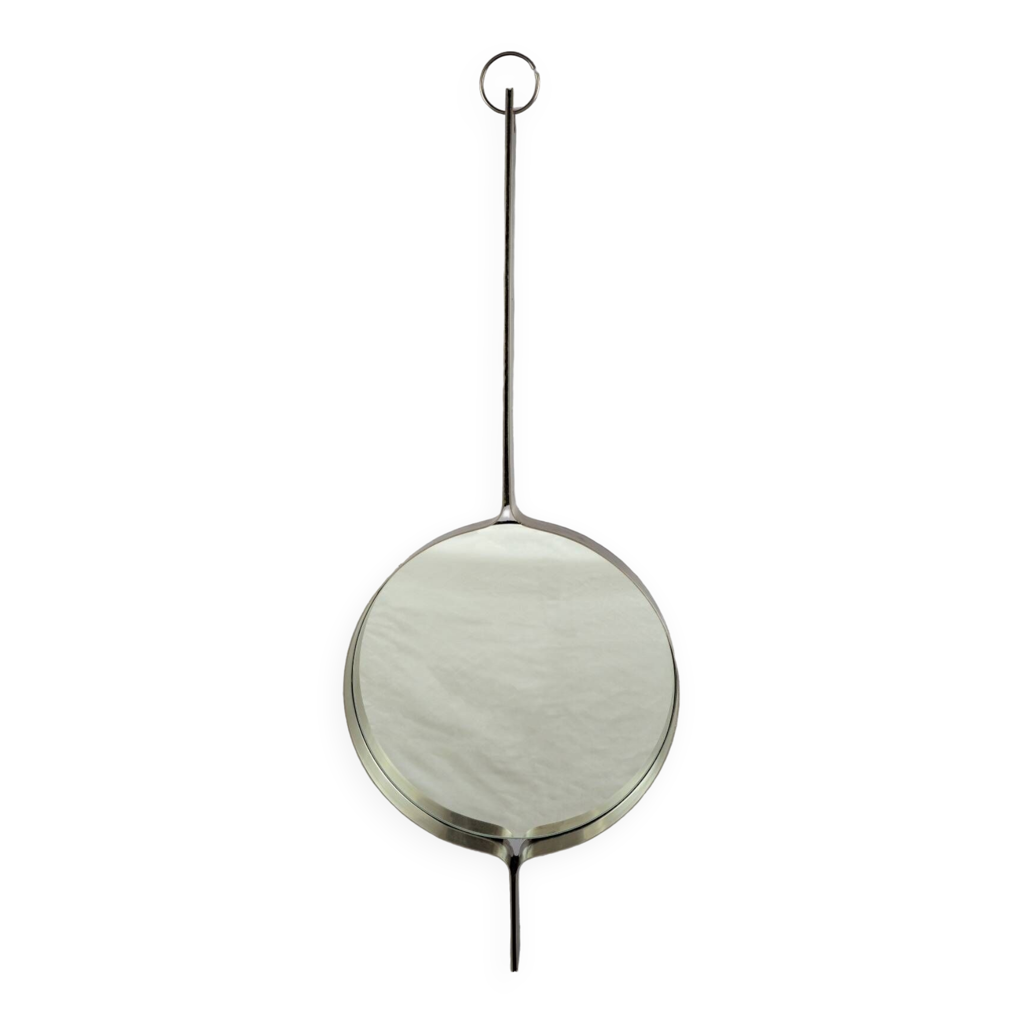 Xavier Feal brushed steel round mirror, 1970s