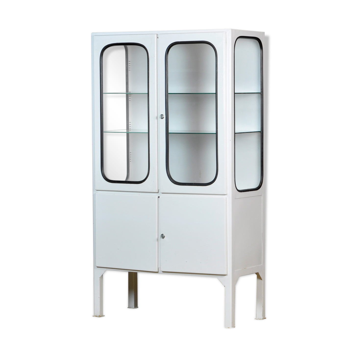 Armoire médicale en verre et fer, années 1970