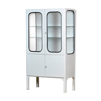 Vintage glass & iron medical cabinet, 1970s