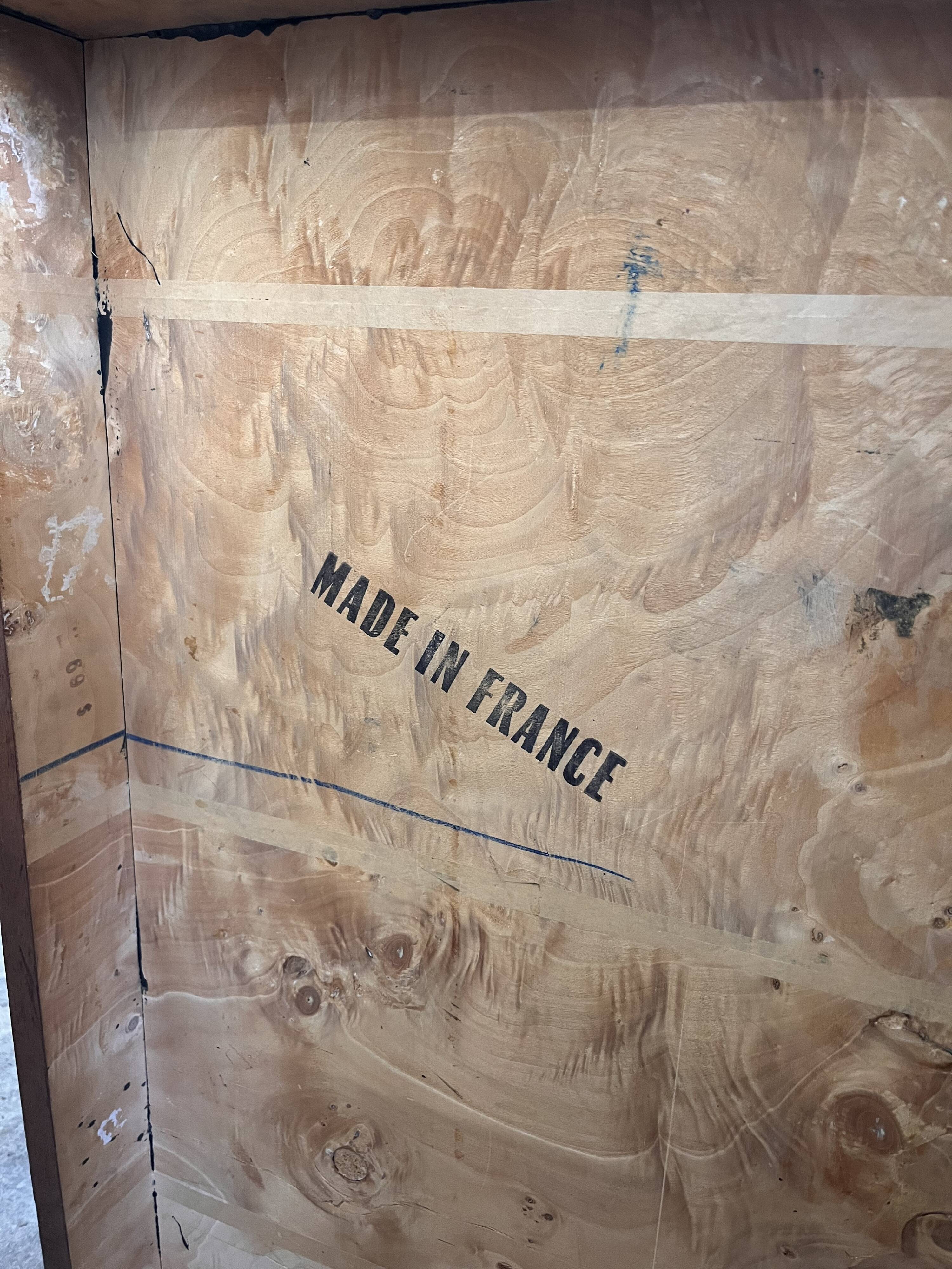 RocheBobois coffee bar table in elm burl and brass, 1970s