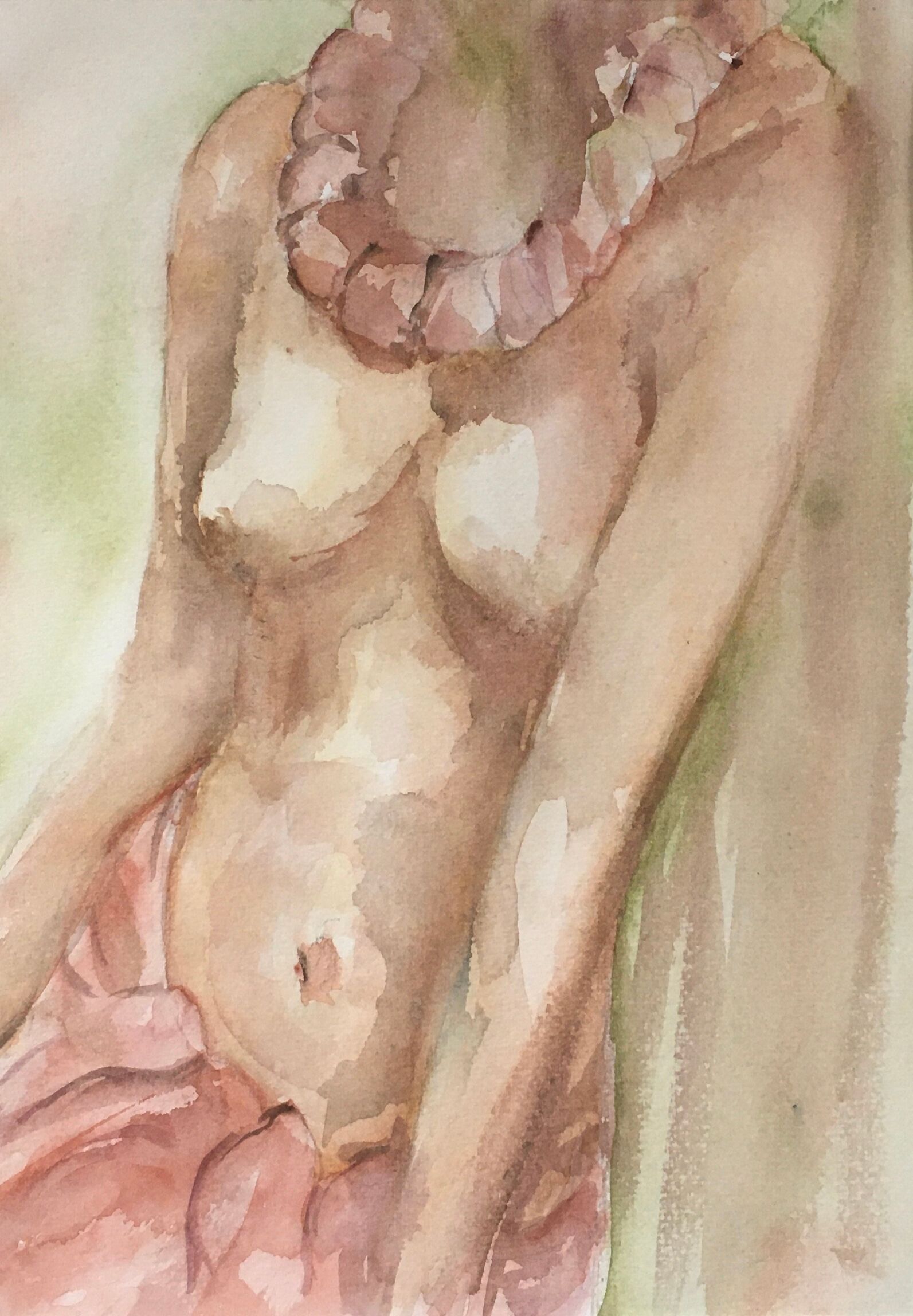 Female nude watercolor with necklace
