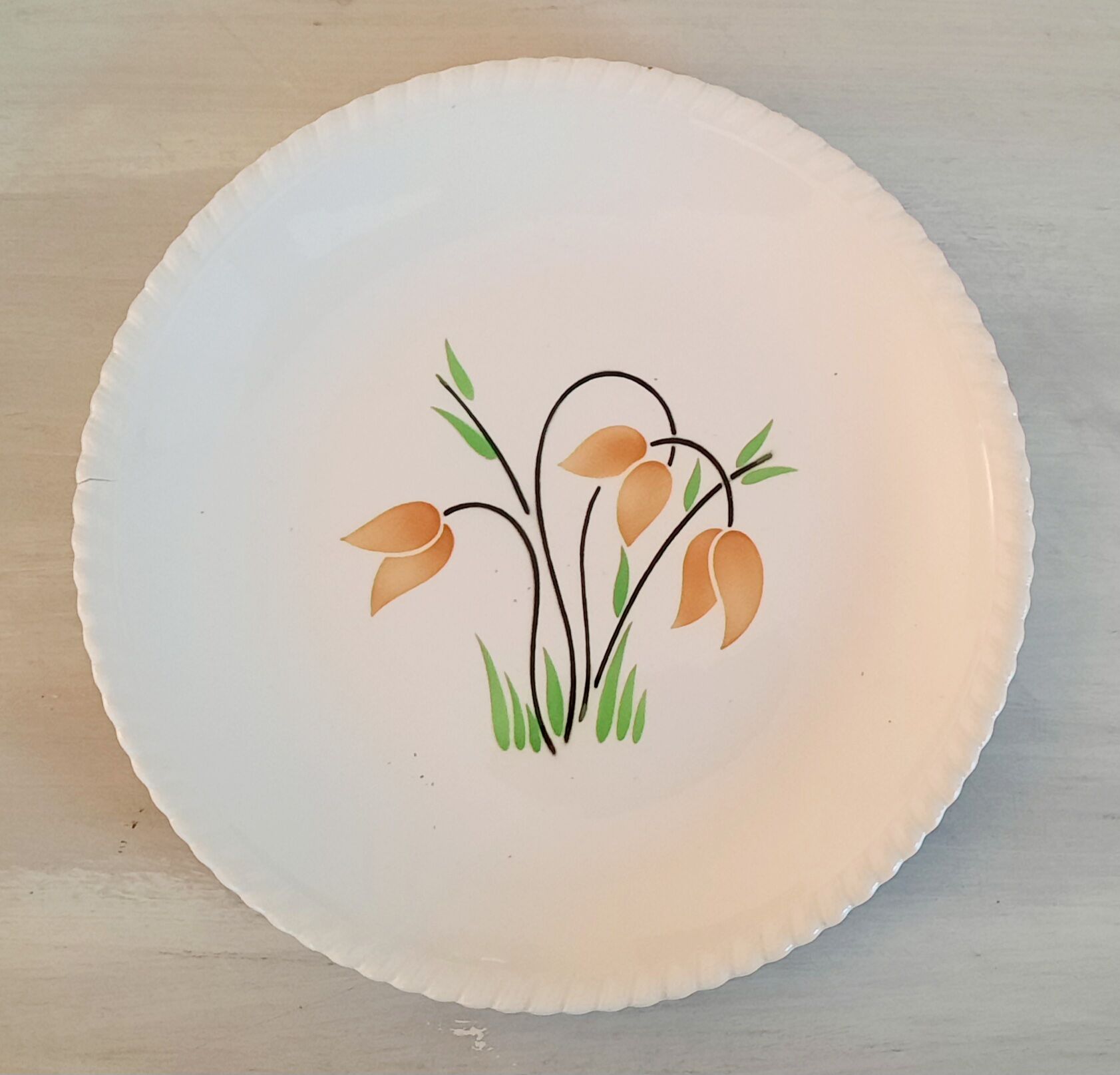 Badonviller Lunéville k&g flat faience plates vintage tulip decor