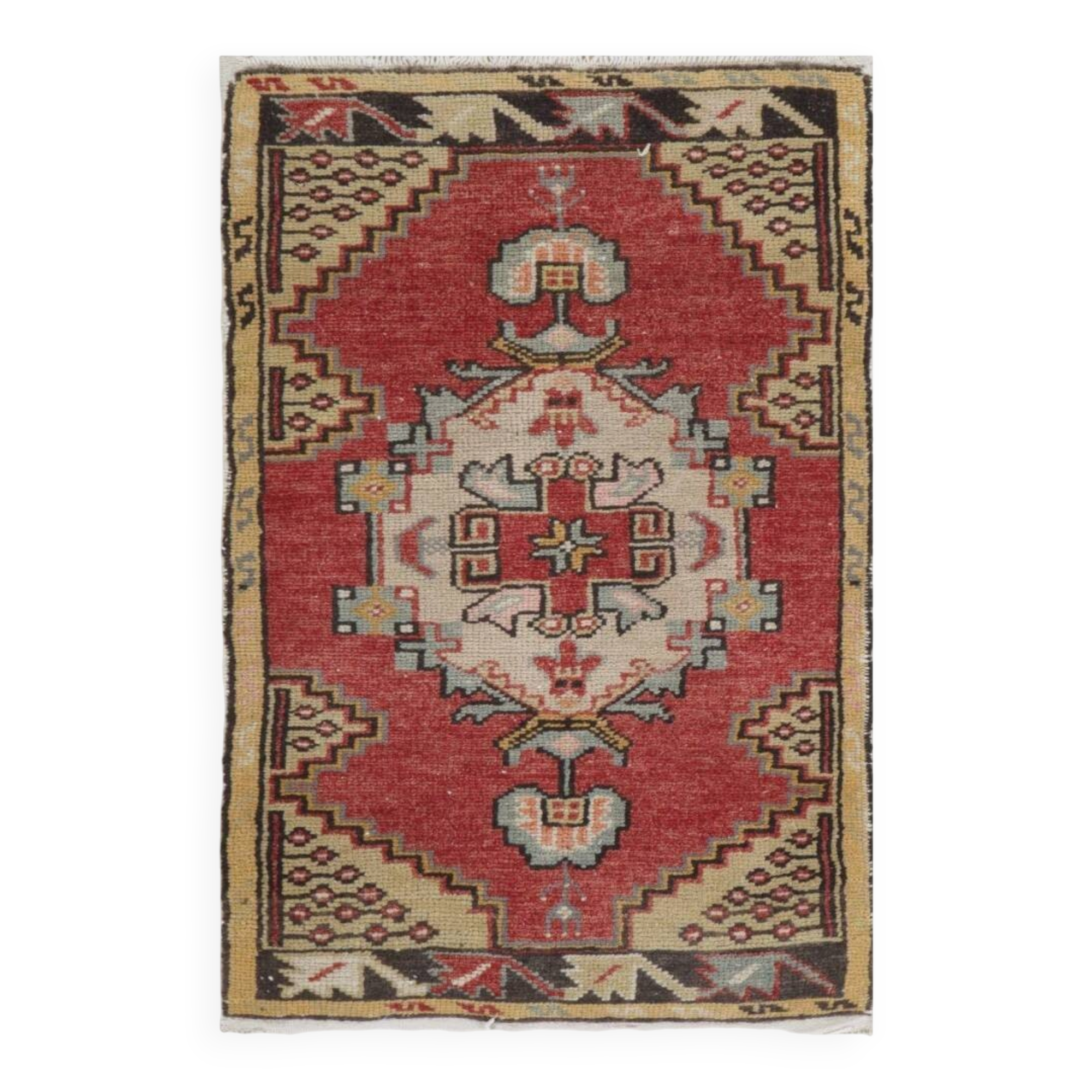 Hand-knotted Small Rug. Vintage Door Mat. Turkish Wool Seat Cover. Entryway Mat. Kitchen Rug