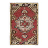 Hand-knotted Small Rug. Vintage Door Mat. Turkish Wool Seat Cover. Entryway Mat. Kitchen Rug