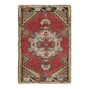 Hand-knotted Small Rug. Vintage Door Mat. Turkish Wool Seat Cover. Entryway Mat. Kitchen Rug