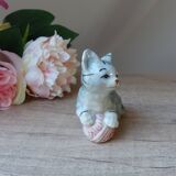 Cute ceramic kitten figurine playing with a ball of yarn vintage collection