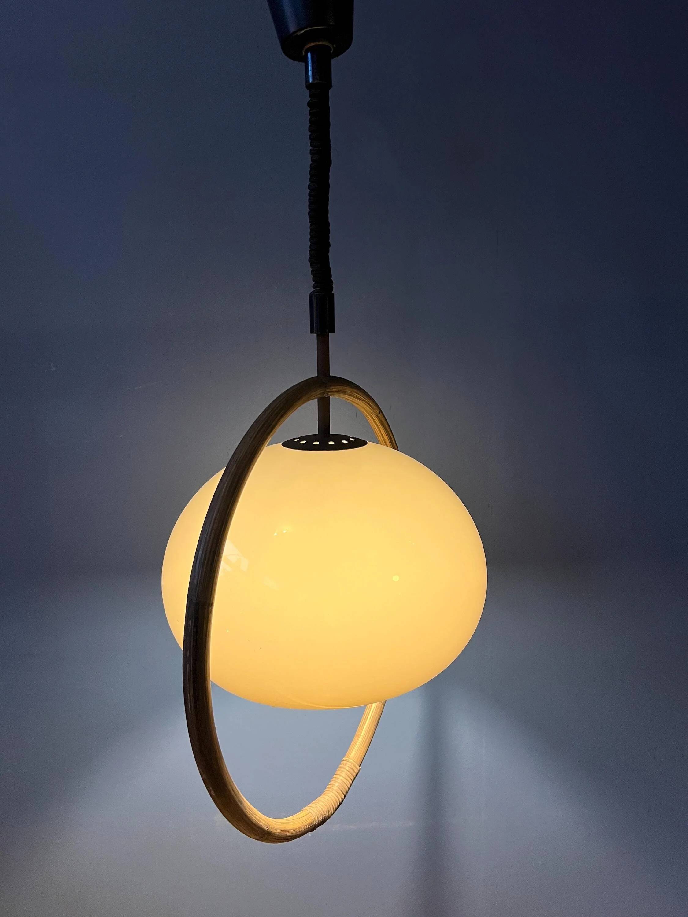 Space Age mushroom pendant light in bamboo Dijkstra Mid Century