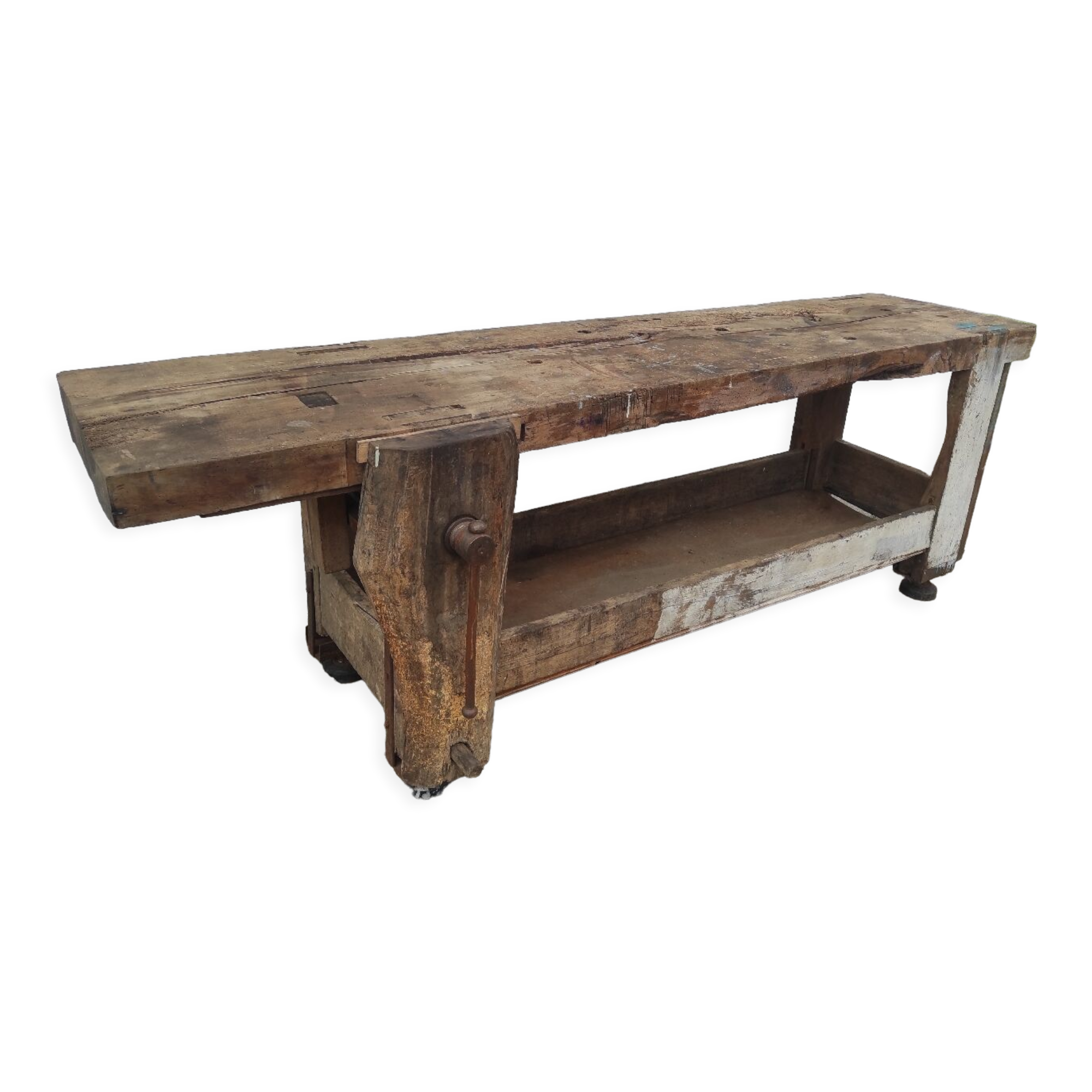 Old carpenter's workbench 2m40 in beech