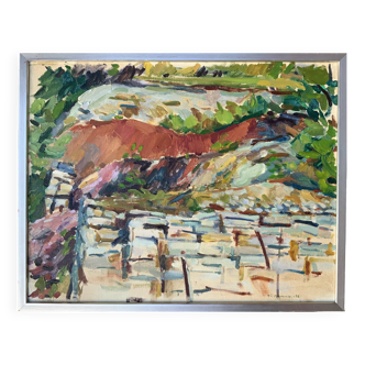 Vintage Modernist Swedish School Oil Painting Landscape signed by Artist 1976
