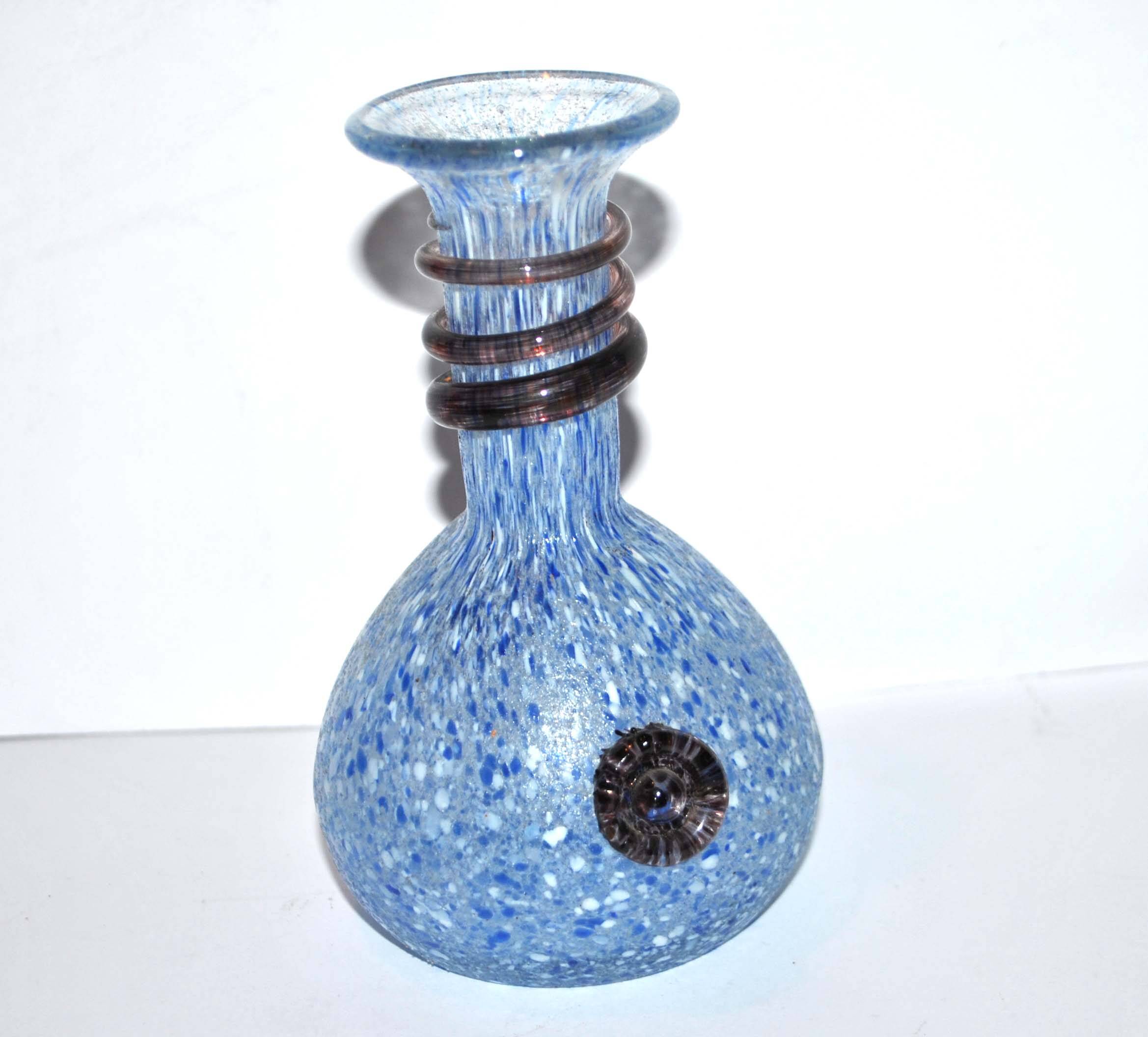 Vintage vase in blown glass and blue and purple glass paste - Murano Glass Bottle? Italy