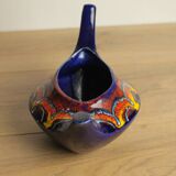Blue red and yellow ceramic teapot attributed to bertoncello deco