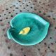 Empty pocket, duck soap dish on green barbotine leaf vintage