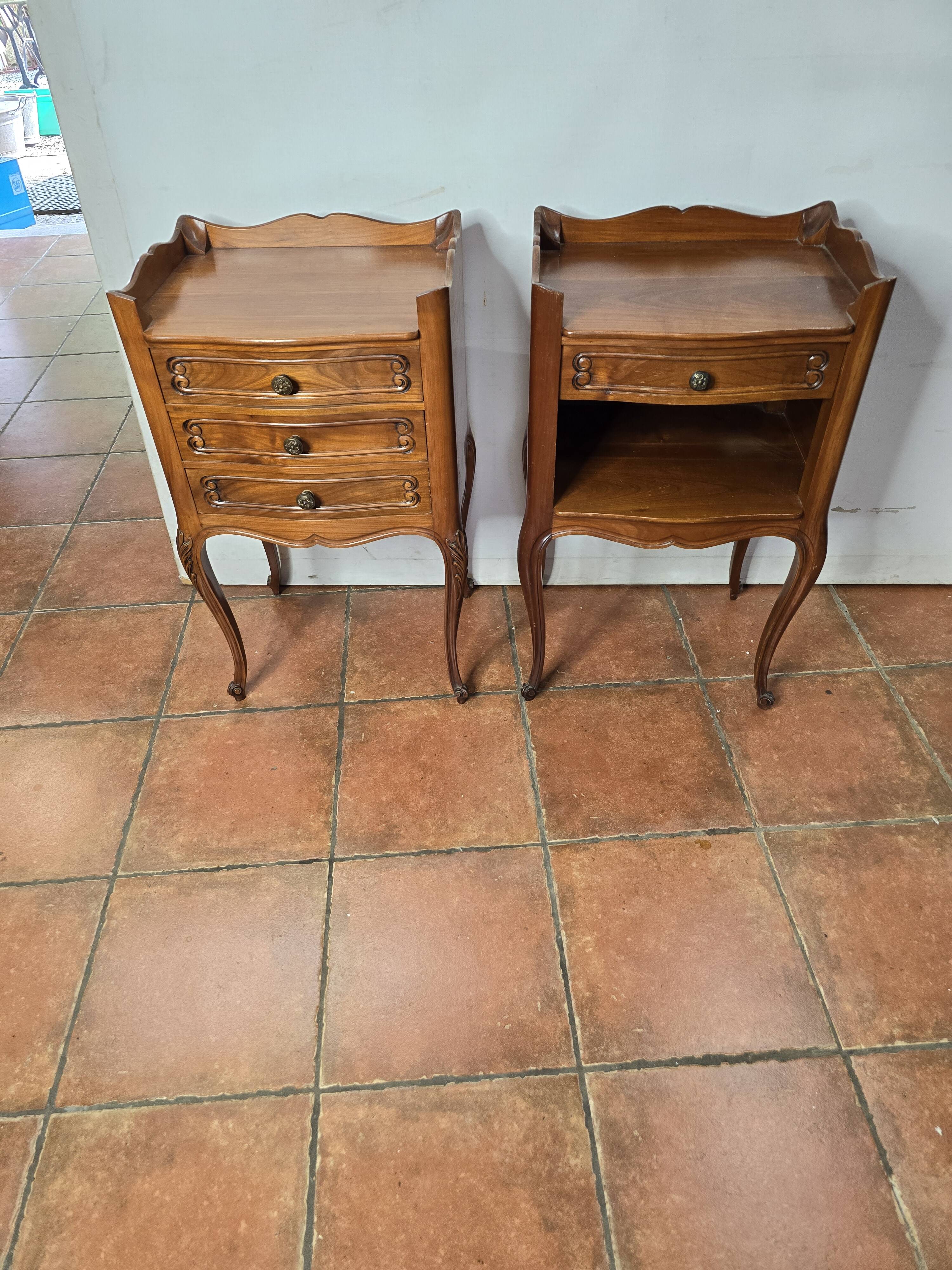 Pair of Louis XV style bedside tables in cherry wood