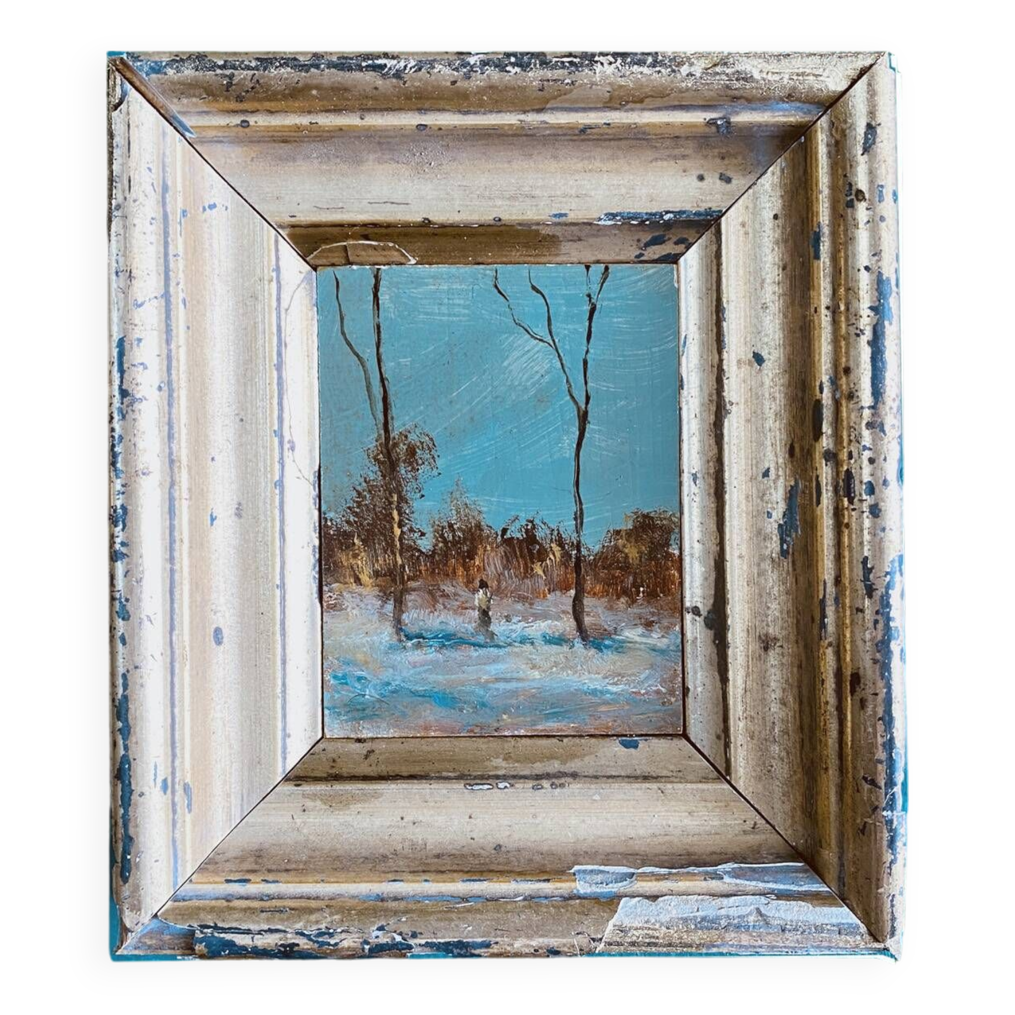 Miniature painting 1900 "Winter walk"