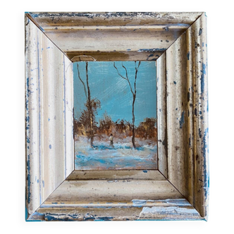 Tableau miniature 1900 "Promenade d'hiver"