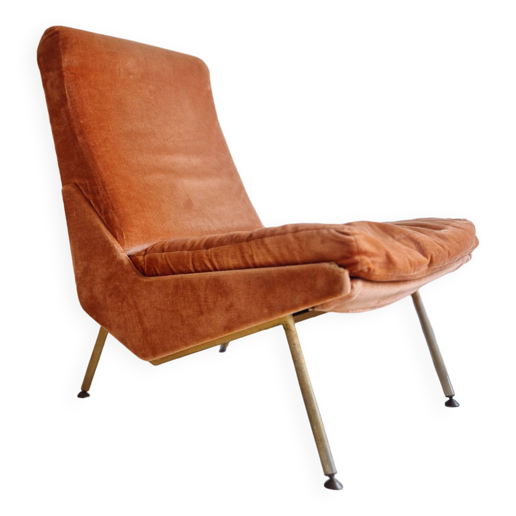 Antique Scandinavian velvet armchair with compass feet