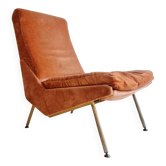 Fauteuil ancien velours scandinave design pieds compas