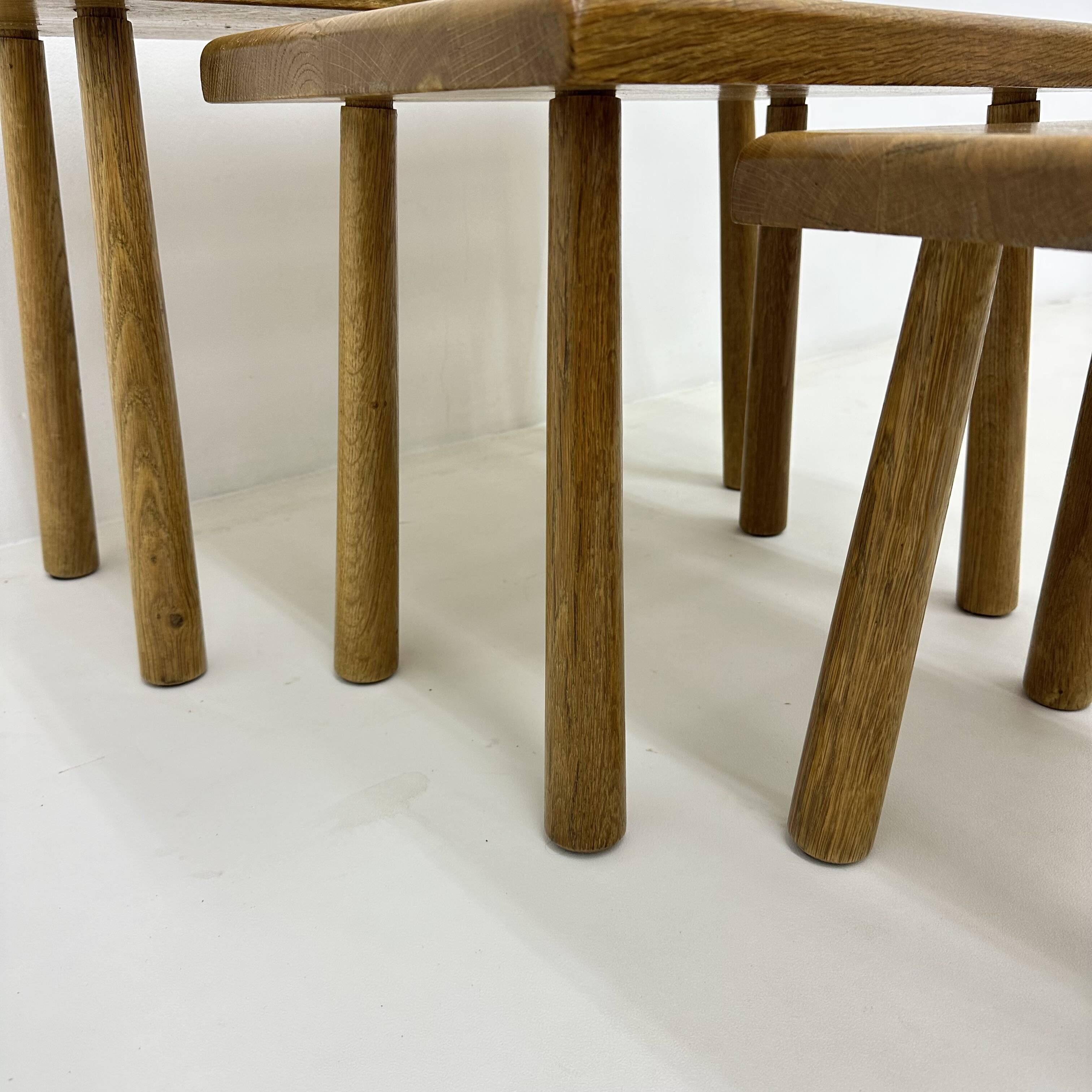 Set of nesting tables solid oak wood brutalist , 1970s