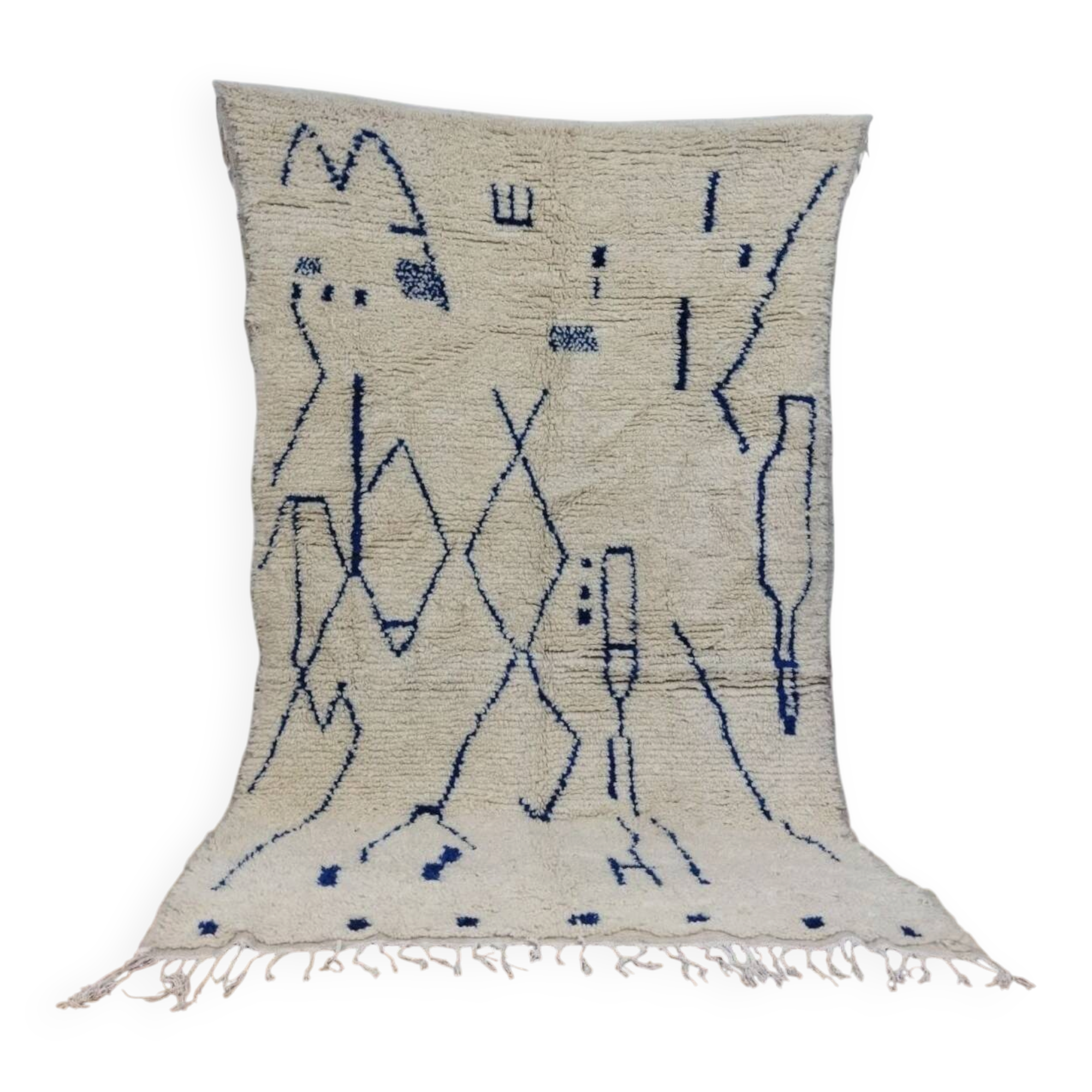 Moroccan Berber rug in cream and blue wool – 250 x 150 cm