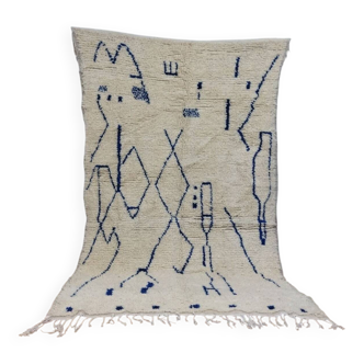 Moroccan Berber rug in cream and blue wool – 250 x 150 cm