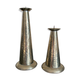 Duo vintage bumpy metal candlesticks
