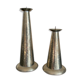 Duo bougeoirs métal bosselé vintage