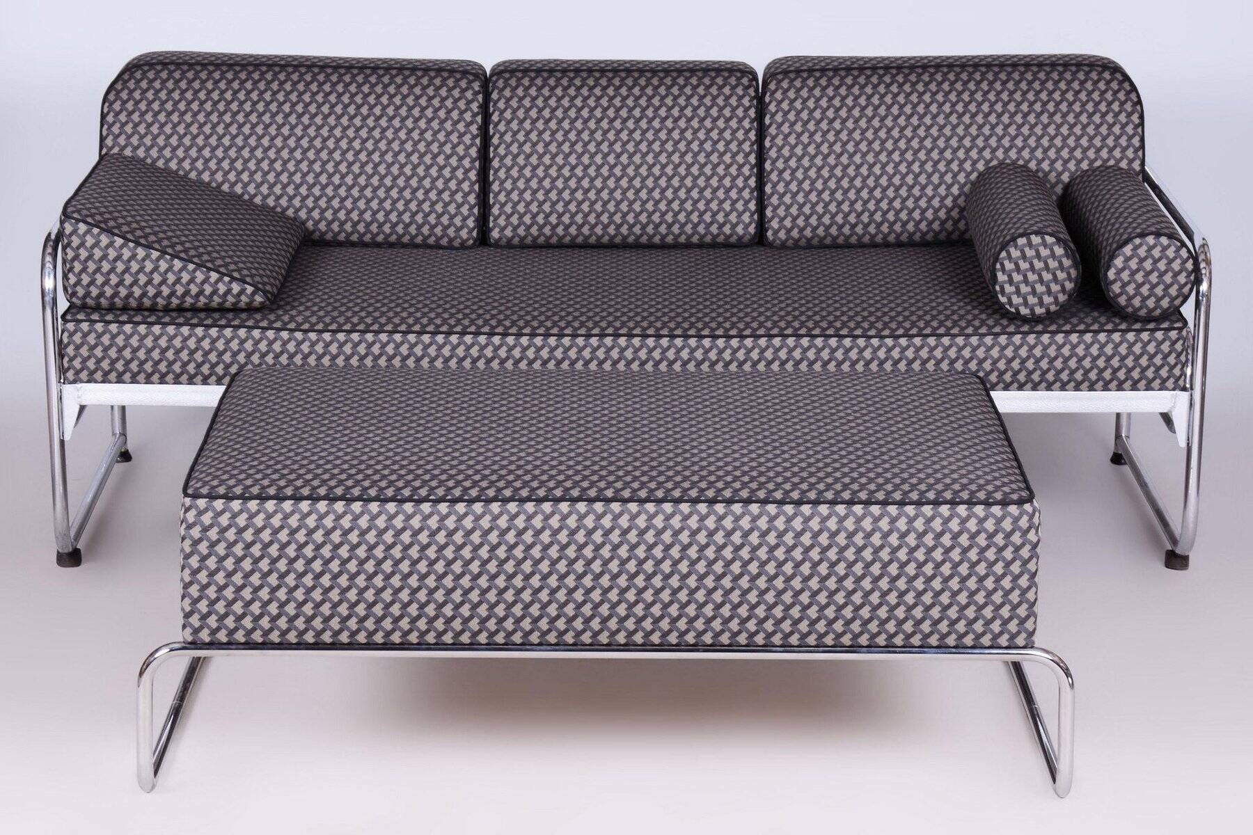 Bauhaus Sofa in Chrome & Upholstery attributed to Mücke-Melder, Czech, 1930s