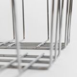 Vintage chrome-plated metal basket in Space Age 1980s design – silver storage for magazines, throws, 37x42x34 cm