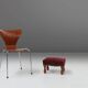 Vintage Art Deco Stool in Red velvet with wooden legs, 1930s