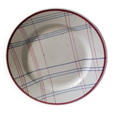 Large vintage Gien dish model Brigitte France hand painted gingham tile pattern