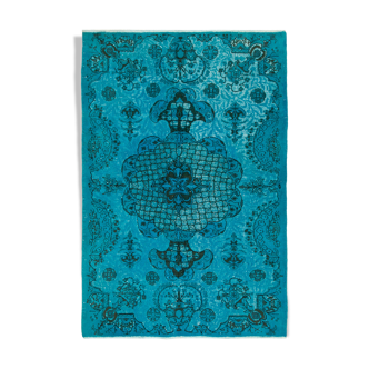 Hand-knotted oriental 1970s 183 cm x 270 cm turquoise rug