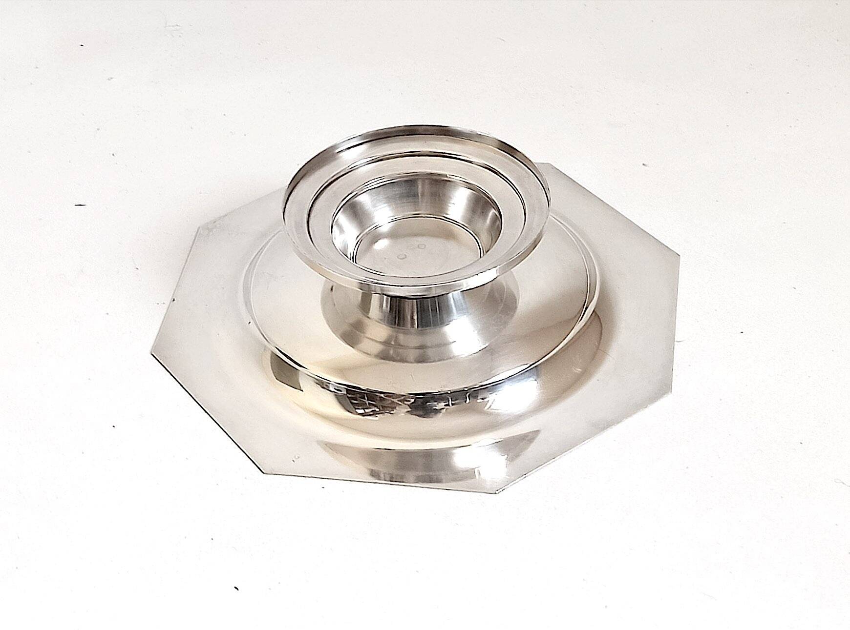 Compotier octagonal shape silver metal 1930s Diameter 33.5 cm