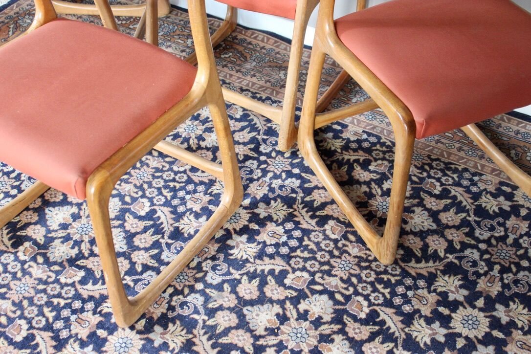 4 vintage chairs in teak, Scandinavian style, by the publisher Baumann, model Bémol / "Traineau"
