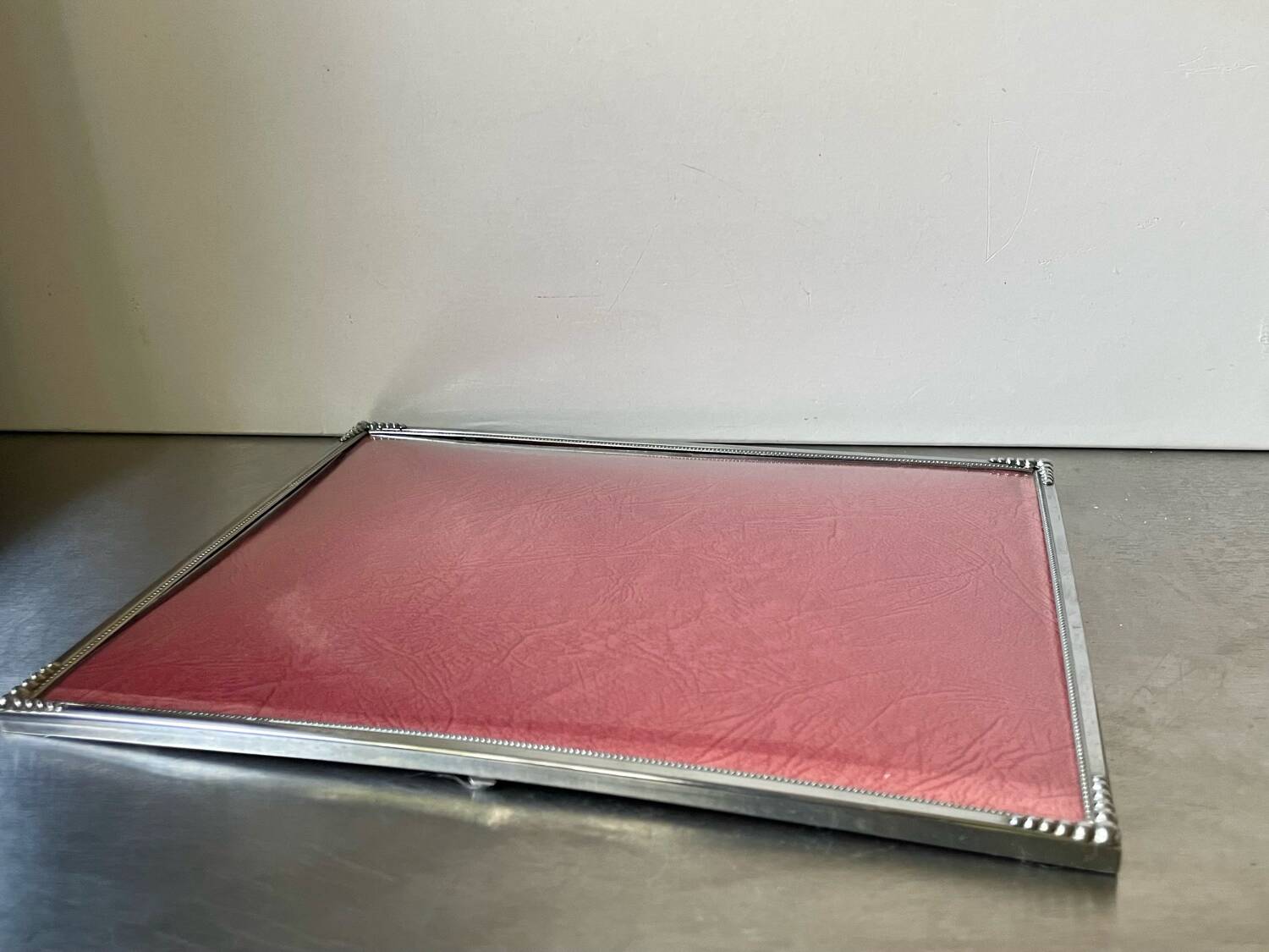 Art deco silver colored  metal frame  24.5  cm x 18.5 cm convex glass