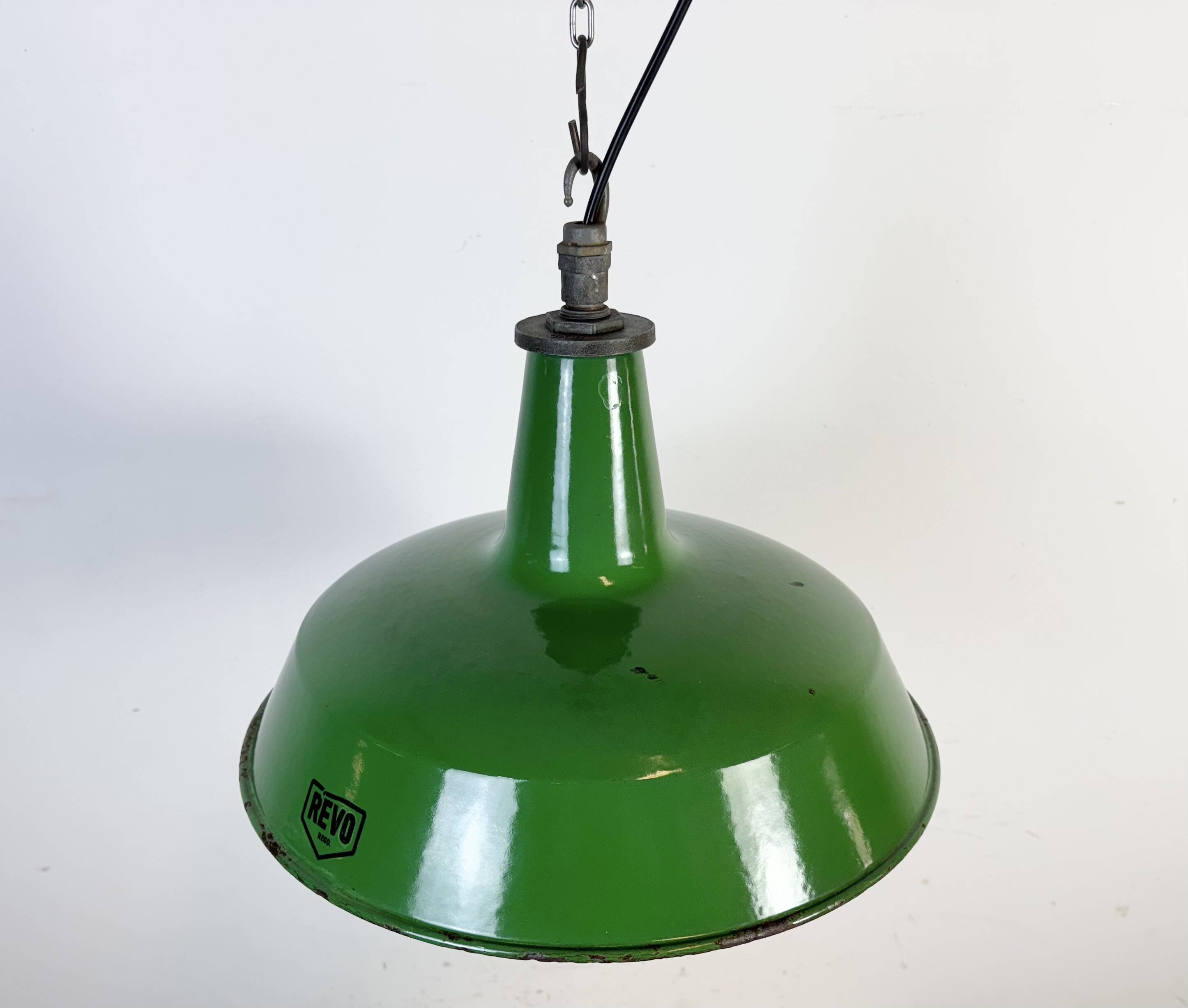 Industrial Green Enamel Factory Pendant Lamp from Revo, 1950s