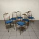 Ensemble de 6 chaises Chiavarine des années 1950 en laiton et tissu.