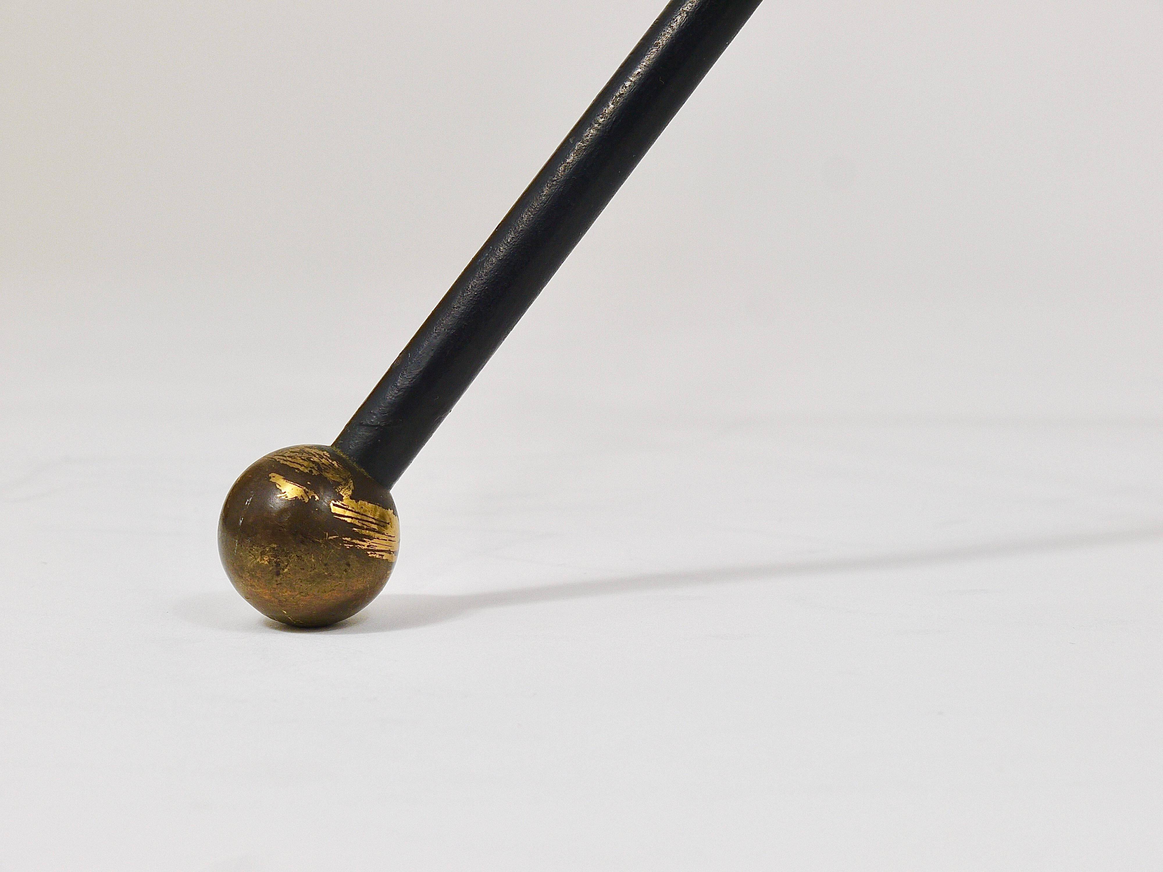 French mid-century mirror side table, Jacques Adnet style, brass, 1950s.