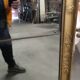 Restoration period gilt mirror in wood and stucco, 119x63 cm