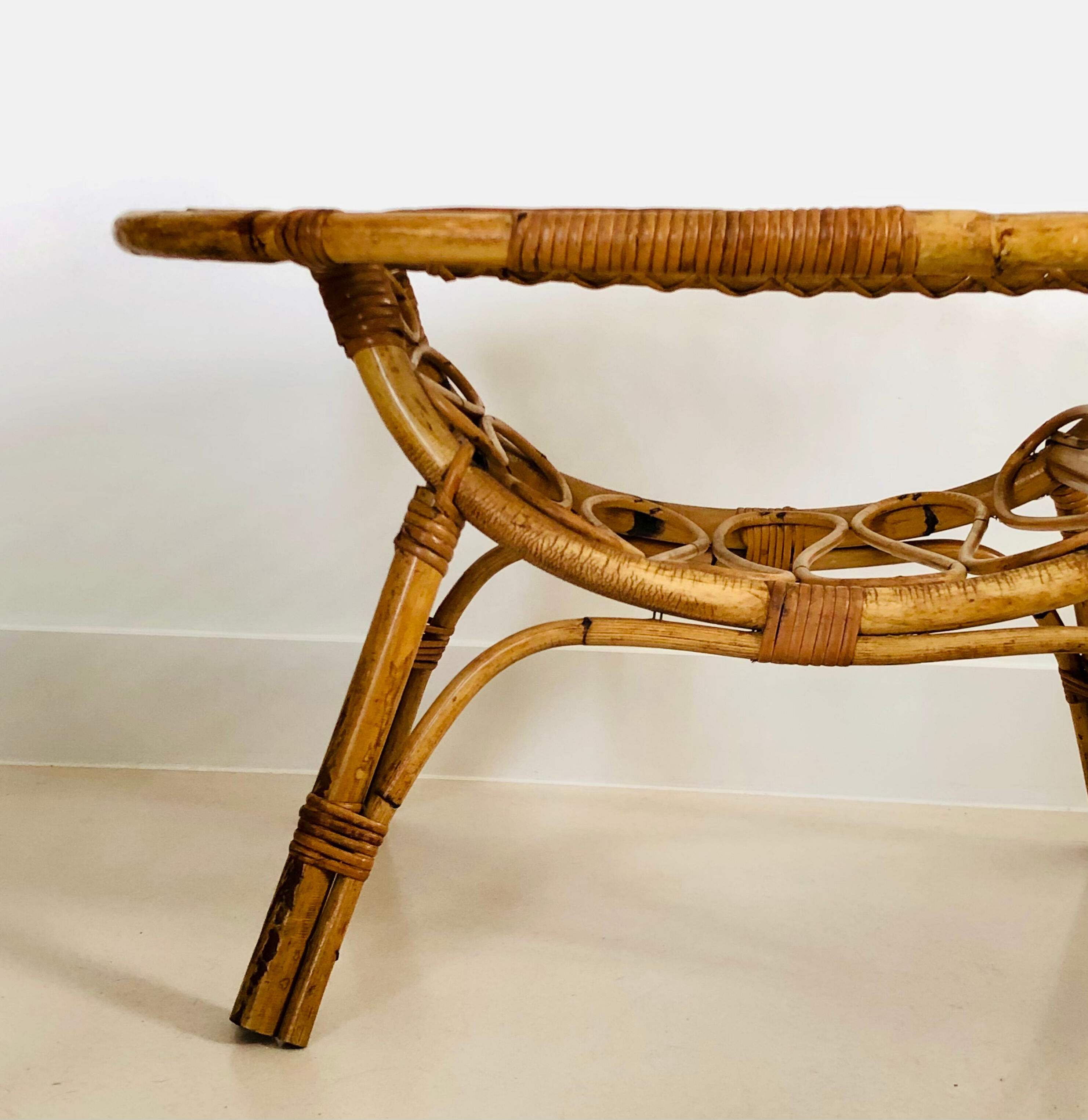 Oval rattan coffee table, Italy 50s