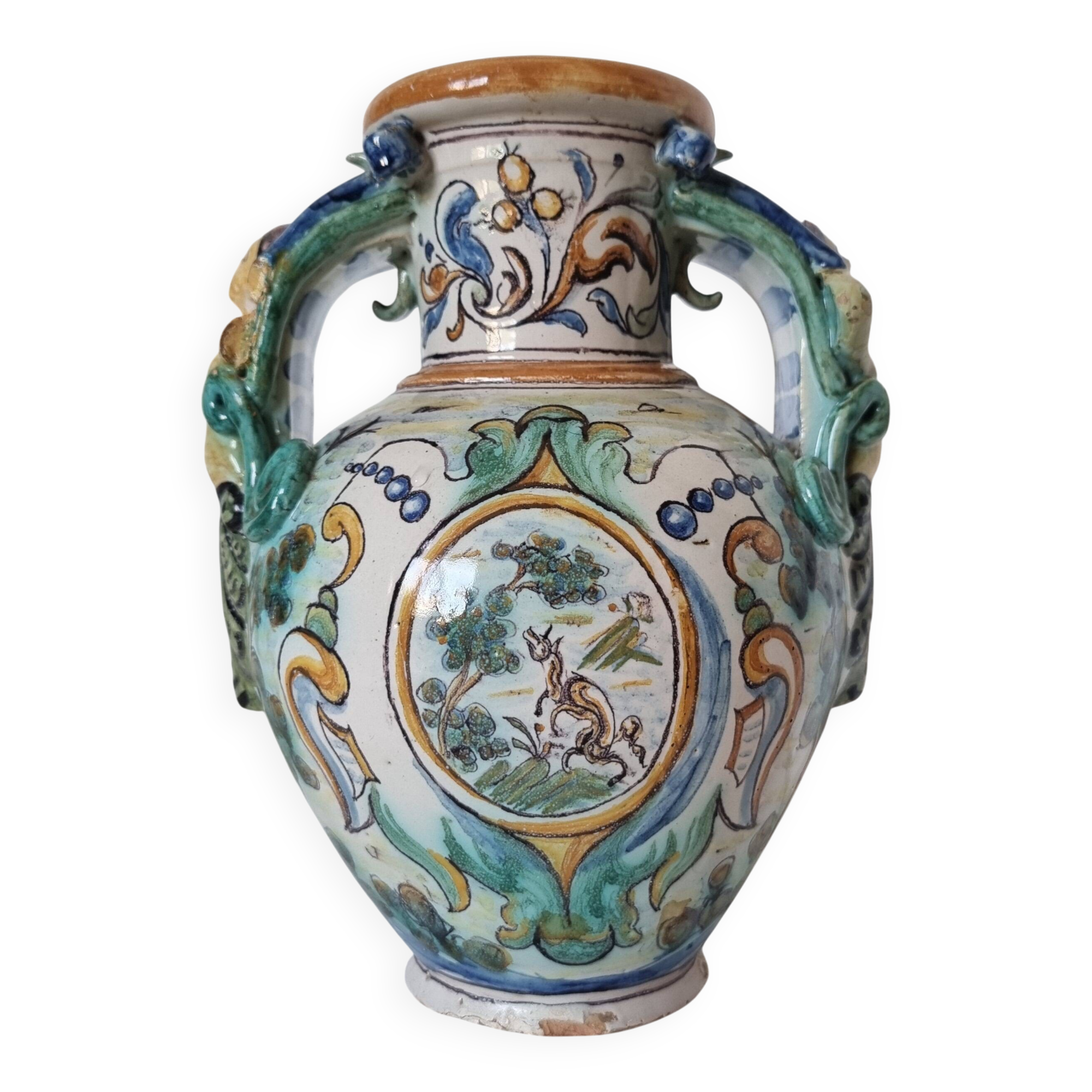 Ancient Spanish pottery amphora, Talavera Niveiro pottery 19th century
