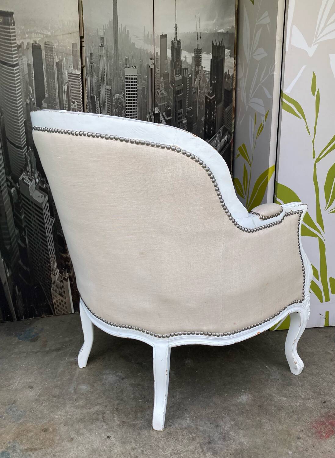 Bergère St Louis XV white rechampi 20th century