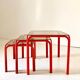 1970s Vintage Italian Nesting Tables with Red Iron Frame & Smoked Glass
