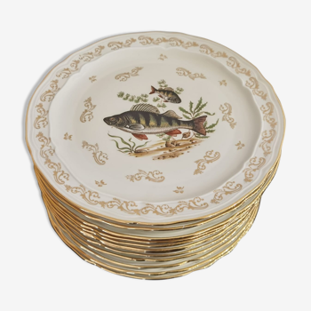 Assiettes à poisson décor poissons  porcelaine de limoges France Bernardaud et Cie