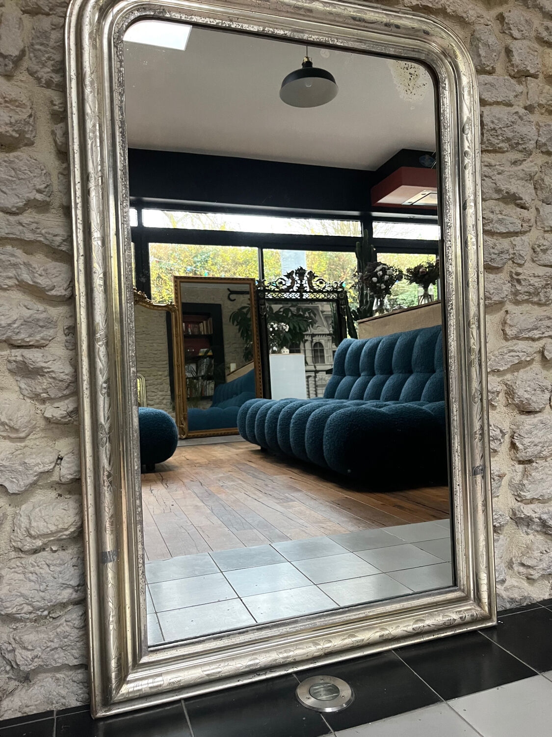Antique Louis-Philippe mirror 126/80.5cm gilded with silver leaf trumeau